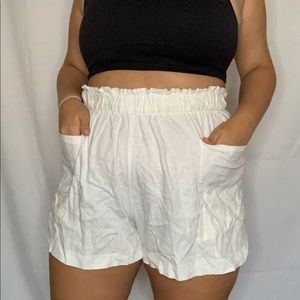 White Flowy Paperbag Shorts